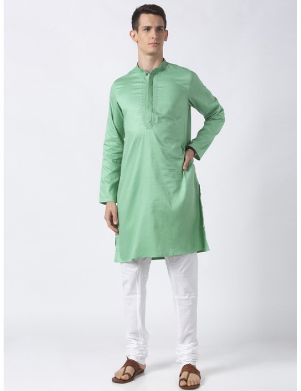 Pastal Green Cotton textured long kurta 