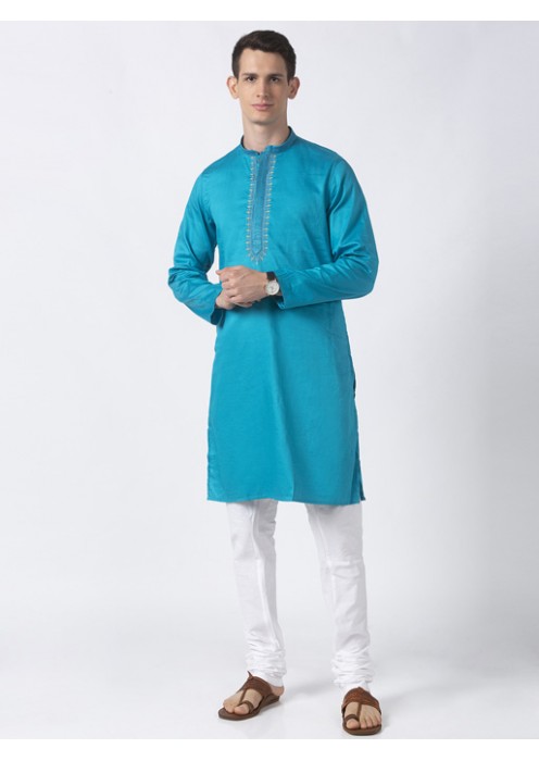 Teal Cotton textured long kurta 