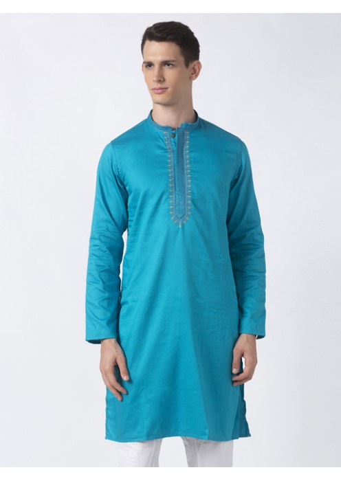 Teal Cotton textured long kurta 