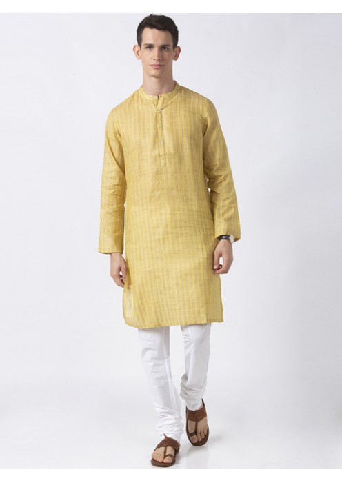 Yellow Art Silk striped long kurta 