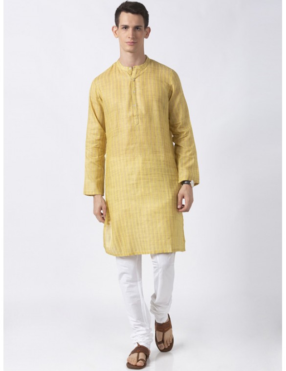 Yellow Art Silk striped long kurta 