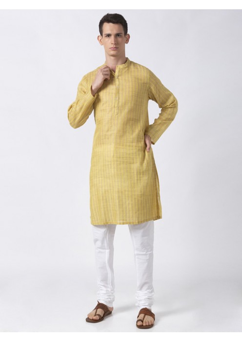 Yellow Art Silk striped long kurta 