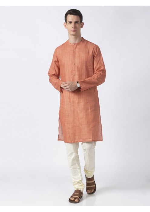 Orange Art Silk striped long kurta 