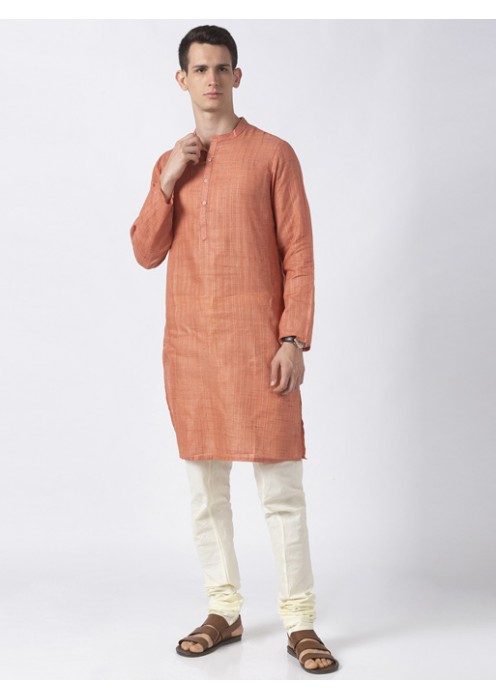 Orange Art Silk striped long kurta 