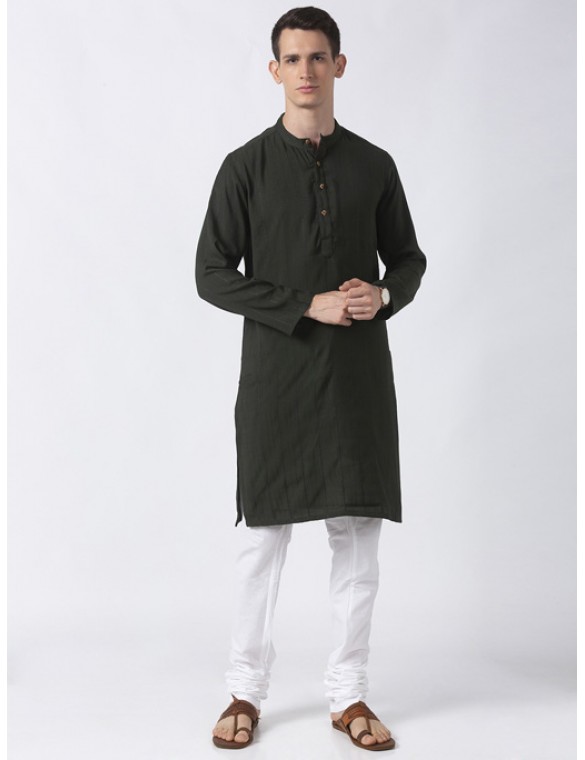 Green Cotton dobby long Kurta 