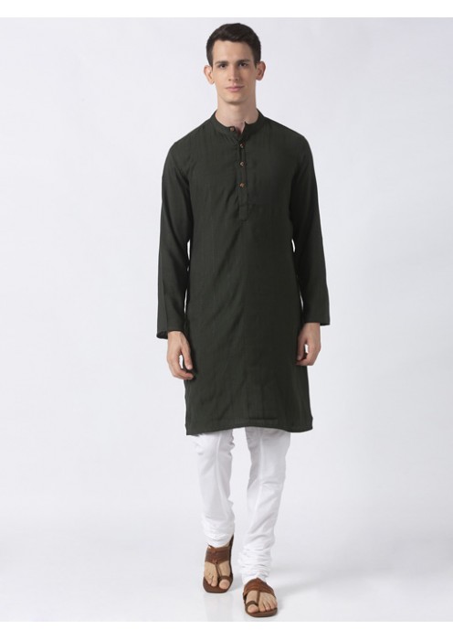 Green Cotton dobby long Kurta 