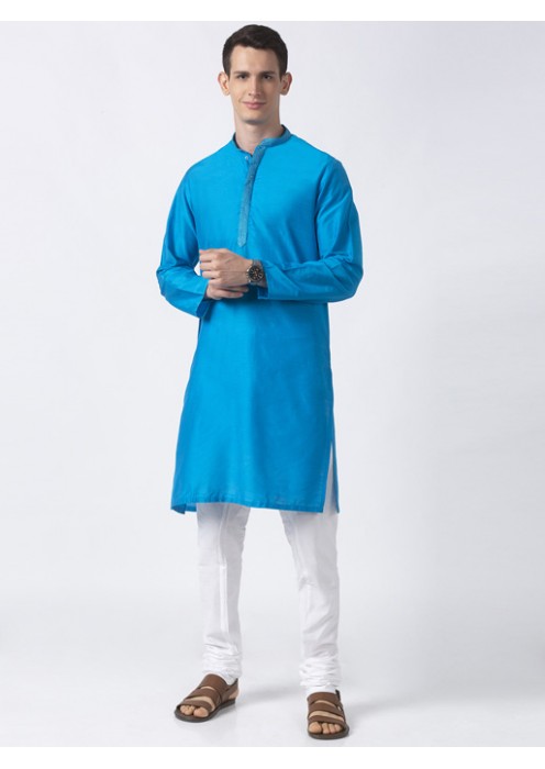 Teal Art Silk long Kurta 