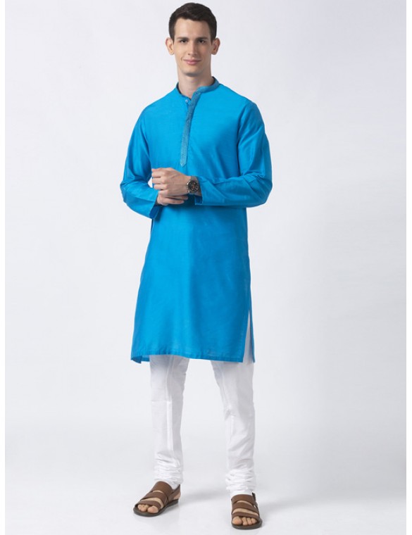 Teal Art Silk long Kurta 