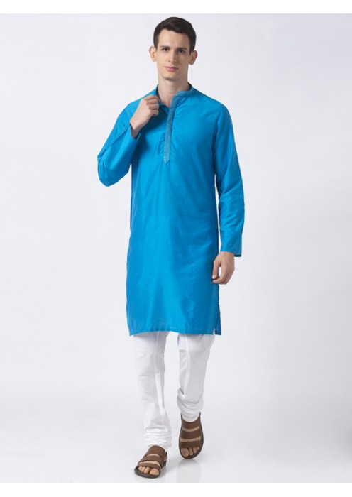 Teal Art Silk long Kurta 