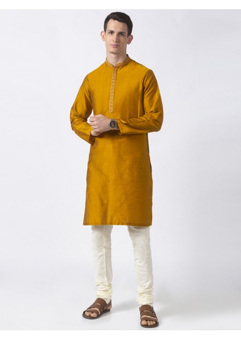 Mustard Art Silk long kurta 