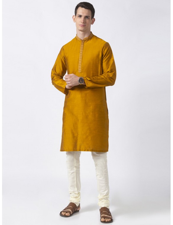 Mustard Art Silk long kurta 