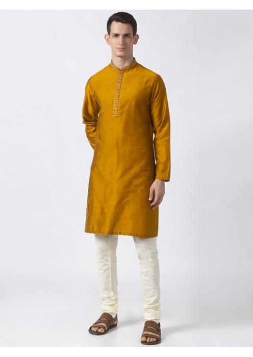 Mustard Art Silk long kurta 