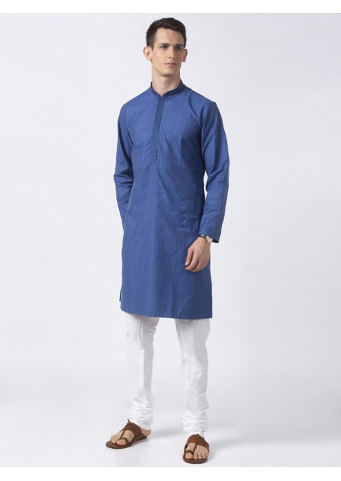 Navy Cotton Striped Long Kurta 