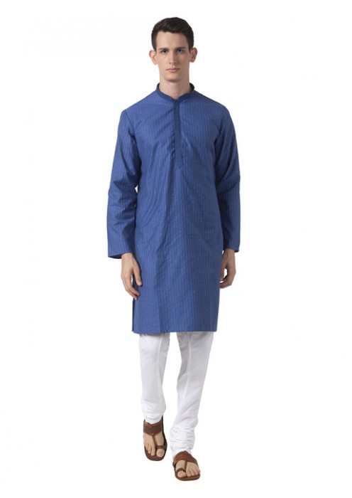 Navy Cotton Striped Long Kurta 