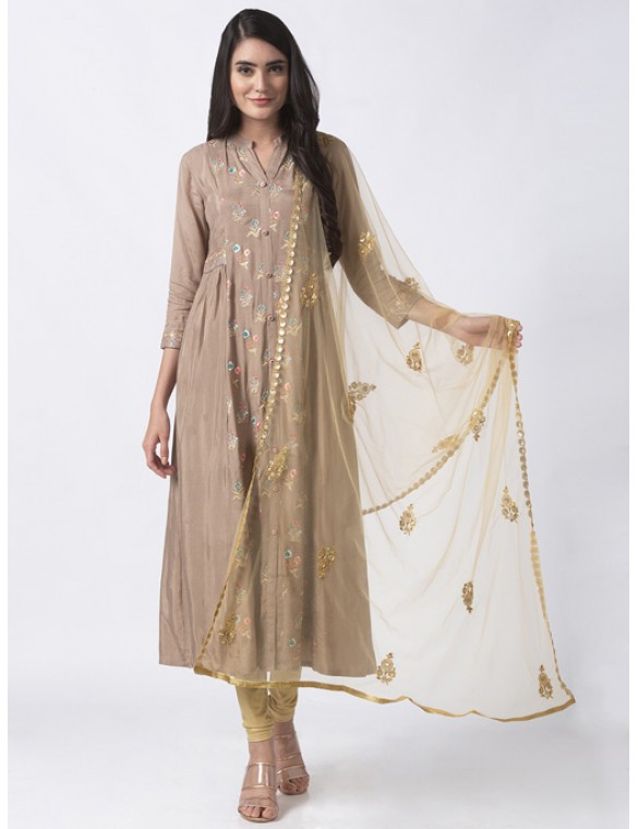 Gold Embroidered Net Dupatta