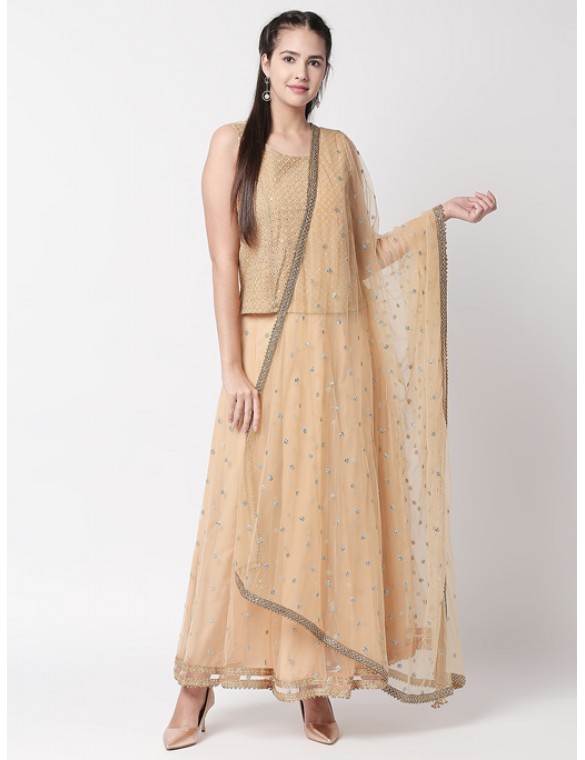 Gold Sequins Net Dupatta