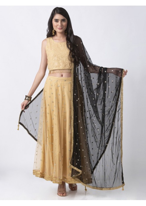 Black Sequins Net Dupatta