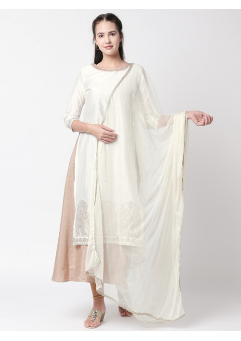 Off White Sequins Net Dupatta