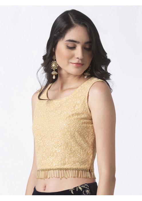 Creme chikankari crop top