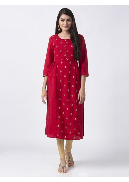 Red Kurta With Embroidery