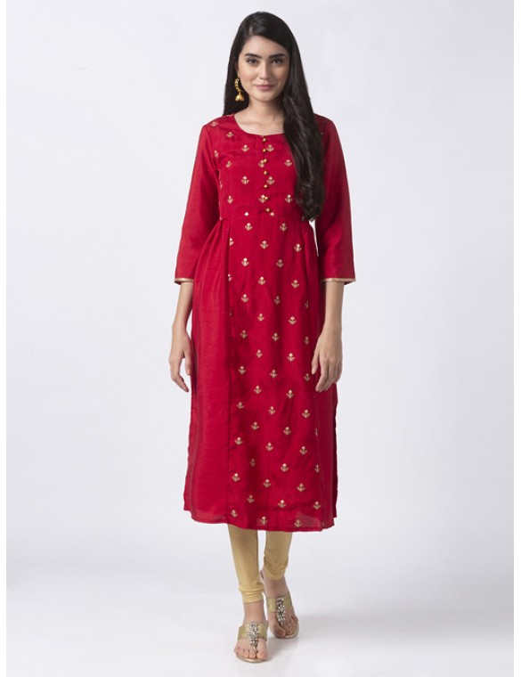 Red Kurta With Embroidery