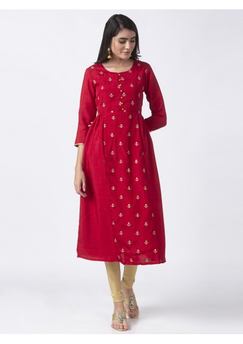 Red Kurta With Embroidery