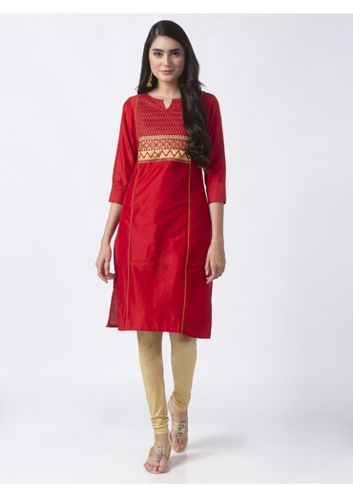 Red Kurta with Embroidery