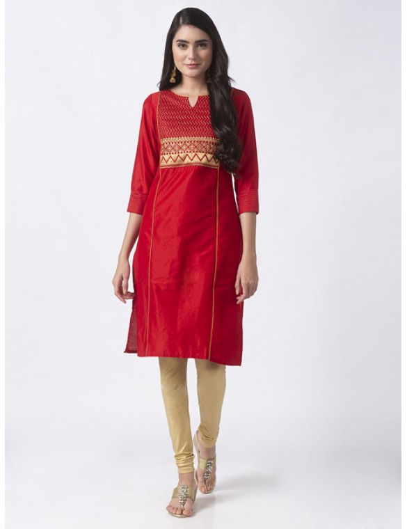 Red Kurta with Embroidery