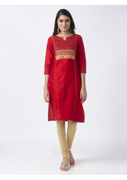 Red Kurta with Embroidery