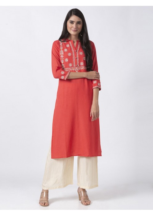 Coral Kurta with Mirror Work