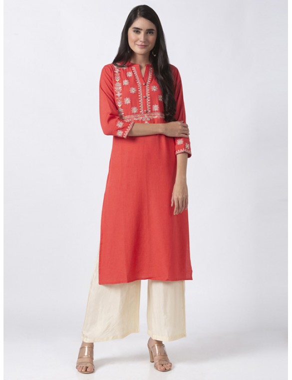 Coral Kurta with Mirror Work