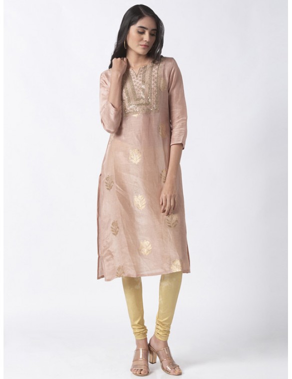 Onion Pink Embroidered Kurta 