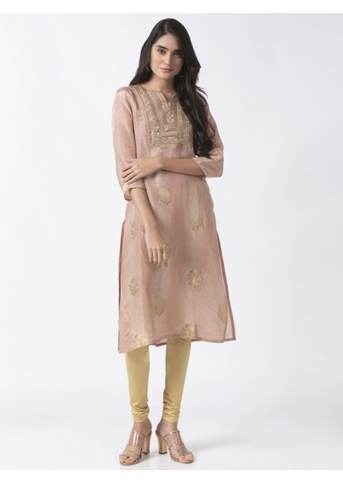 Onion Pink Embroidered Kurta 