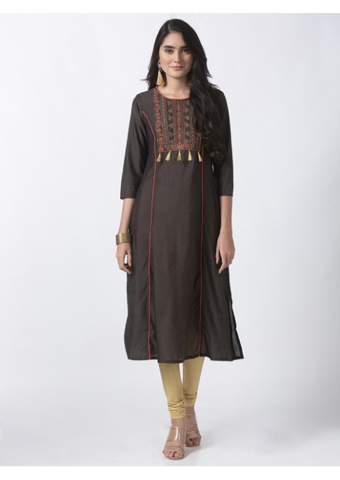 Olive Kurta with Embroidery