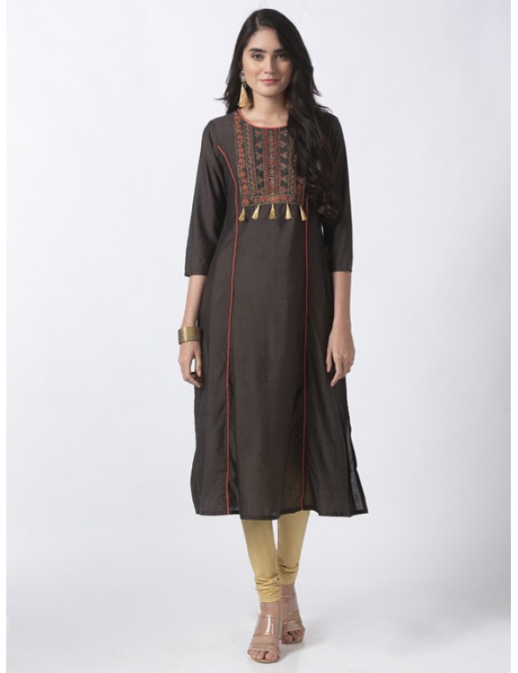 Olive Kurta with Embroidery