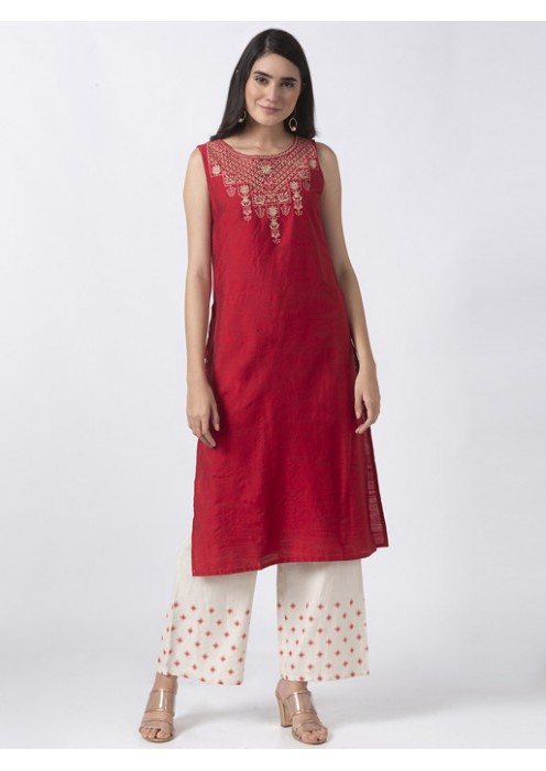 Embroidered Crimson Red Kurta 