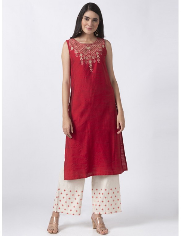 Embroidered Crimson Red Kurta 