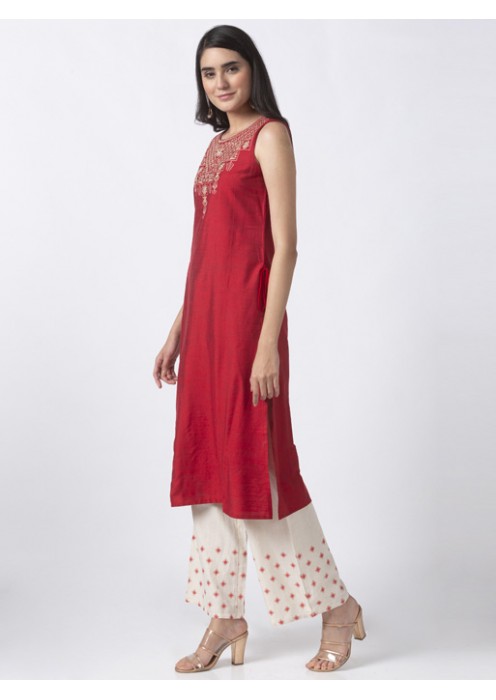 Embroidered Crimson Red Kurta 