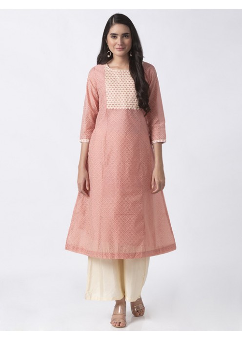 Coral Kurta with Embroidery