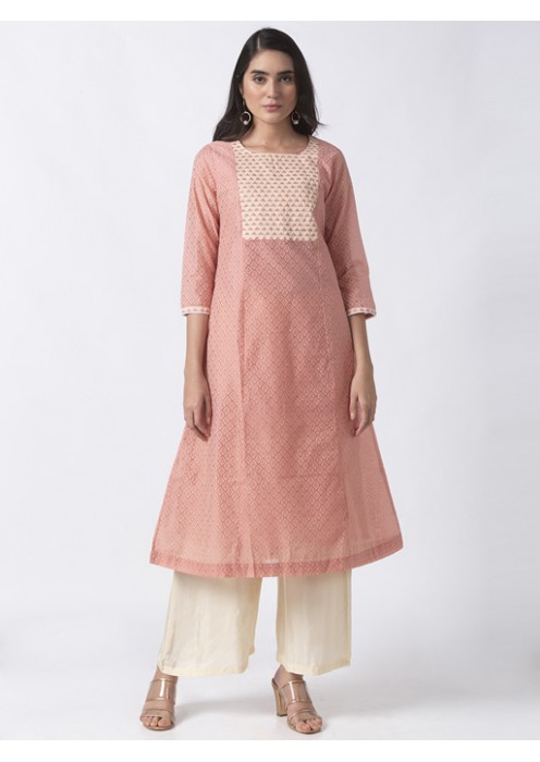 Coral Kurta with Embroidery