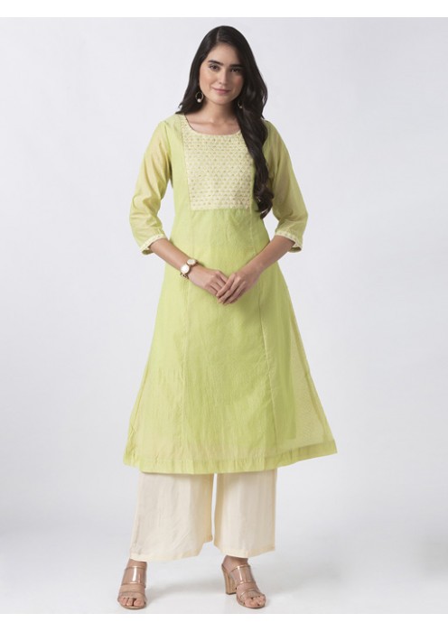 Lime green Embroidered Kurta 