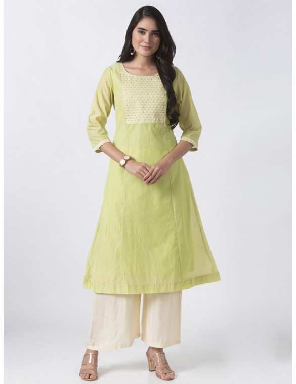 Lime green Embroidered Kurta 