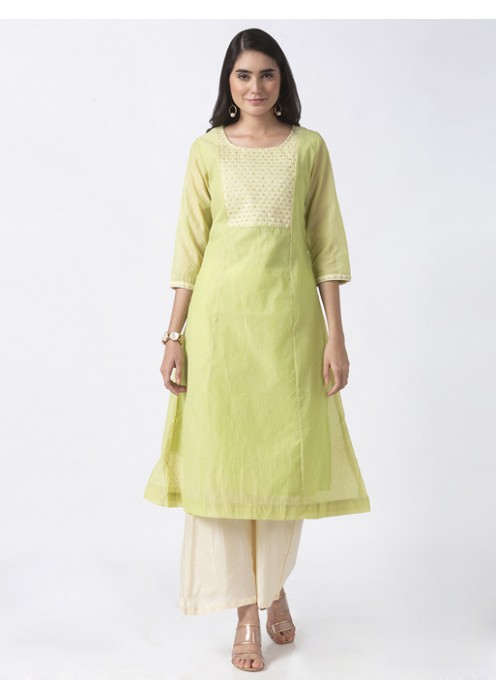 Lime green Embroidered Kurta 