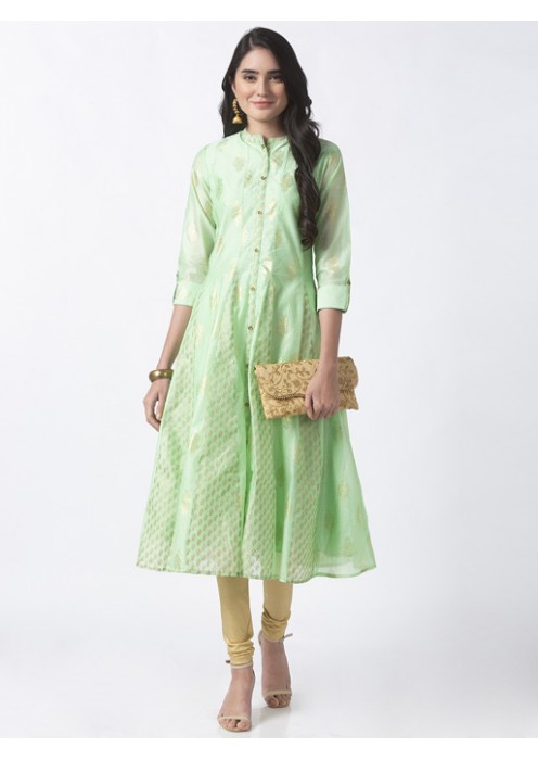 Sea Green Kurta with Gold Print