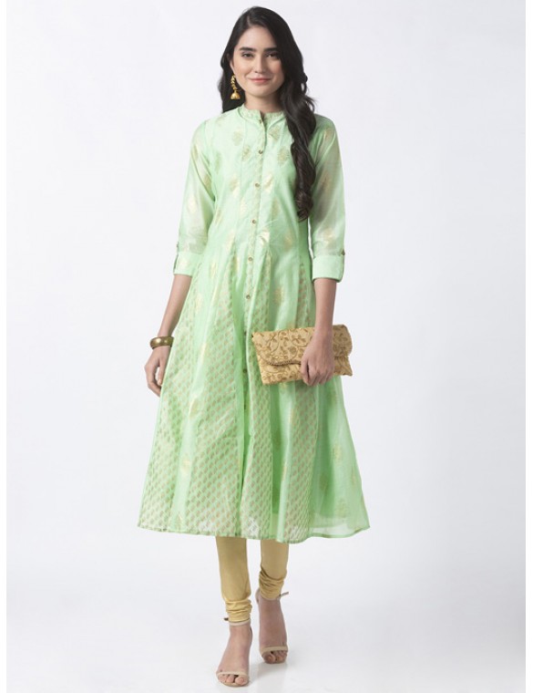 Sea Green Kurta with Gold Print