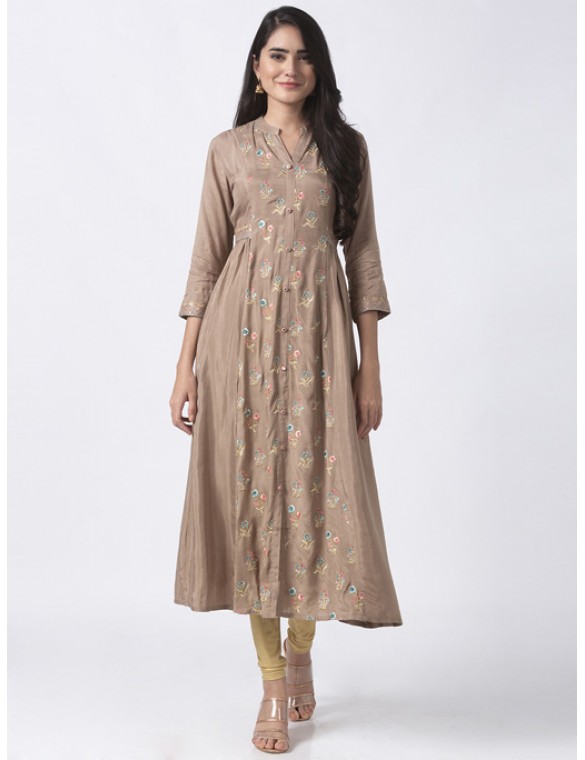 Brown Kurta with Embroidery