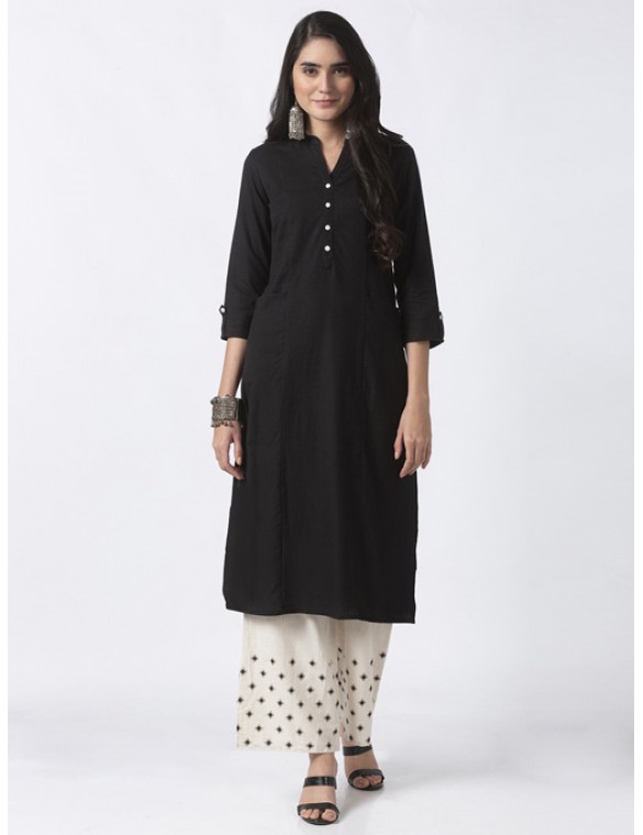 Black Solid Kurta