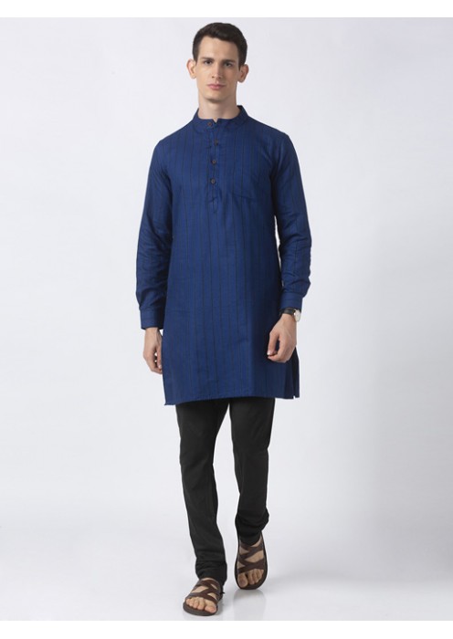 Navy Cotton striped long kurta 