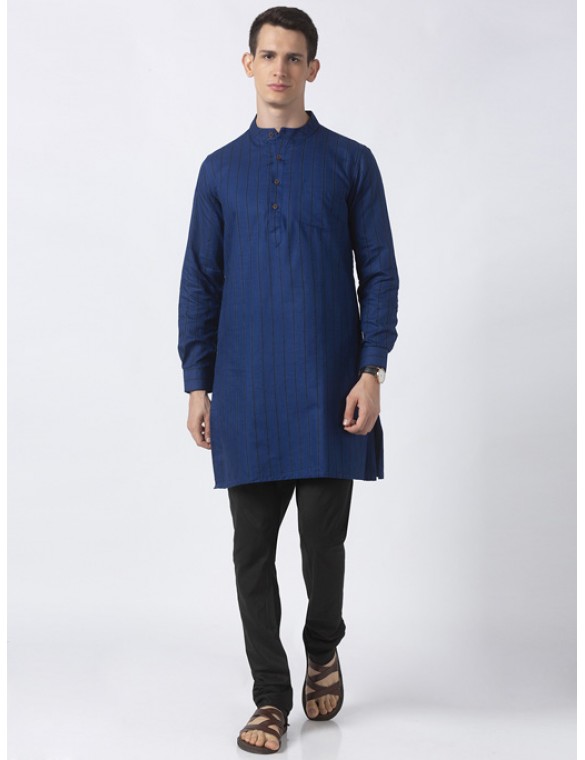 Navy Cotton striped long kurta 