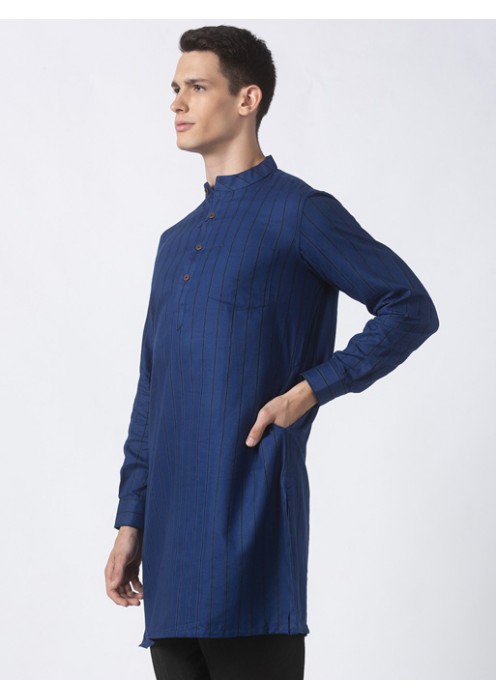 Navy Cotton striped long kurta 